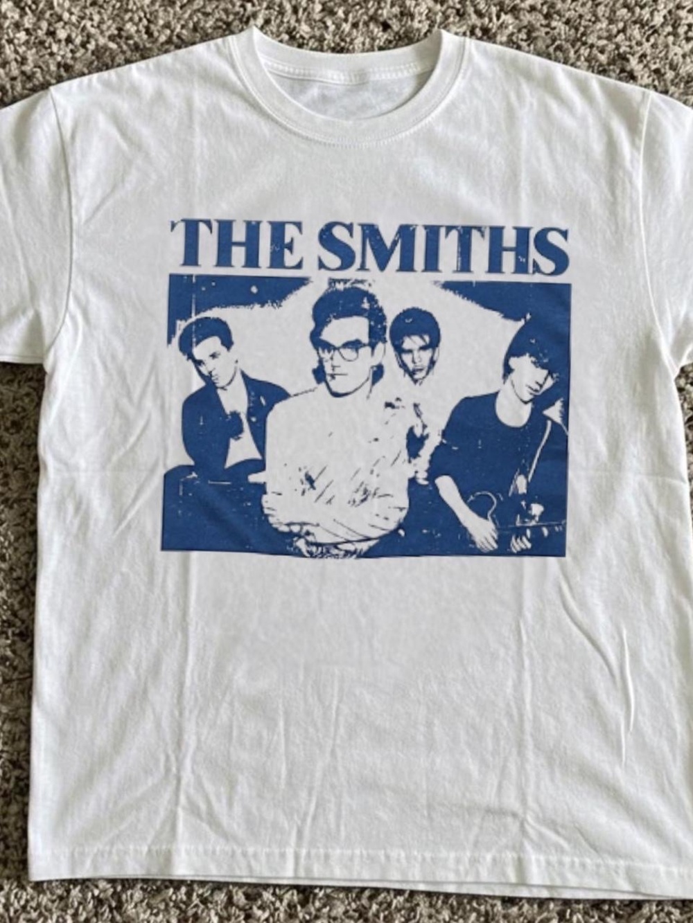 Gildan White Short-Sleeve Tee with Blue The Smiths Graphic